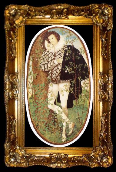 framed  Nicholas Hilliard Leaning younger in rose bush, ta009-2